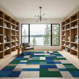 Blue and Teal Geometric Blue Teal Abstract Area Rug