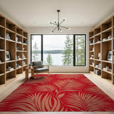 Vibrant Red Palm Frond Area Rug