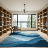 Abstract Area Blue Wave Layered Abstract Area Rug