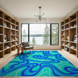 Abstract Area Teal Blue Swirl Abstract Area Rug