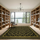 Bold Gold Geometric Lattice Area Rug on Black