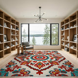Multi-color and Patterns Red Teal Persian Medallion Area Rug