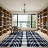 Navy Blue and White Plaid Area Rug