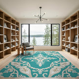 Elegant Teal Ornate Floral Medallion Rug