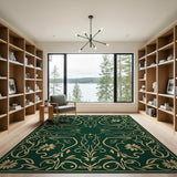 Elegant Emerald Green Gold Floral Ornate Rug