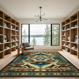 Teal Tribal Southwestern Geometric Rug