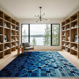 Geometric Modern Blue Teal Geometric Grid Area Rug
