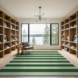 Green and Cream Striped Woven Area Rug