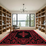 Ornate Red Border Black Persian Rug