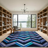 Prismatic Chevron Blue Teal Geometric Rug