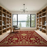 Ornate Red and Gold Sunflower Floral Area Rug