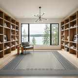 Grey Grey Geometric Border Area Rug