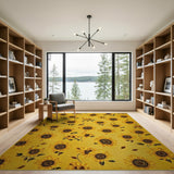 Vibrant Yellow Sunflower Floral Area Rug