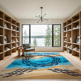 Swirling Black Fish Coastal Beach Rug