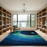 Teal Blue Lunar Waves Abstract Rug