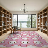Cute Pink Cartoon Cat Faces Area Rug