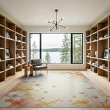 Pastel Floral Watercolor Area Rug with Gold Accents