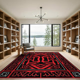 Red Bold Red Black Geometric Heritage Tribal Rug