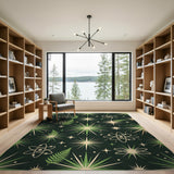 Green Atomic Fern Starburst Area Rug