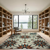 Terracotta Teal Starburst Geometric Area Rug