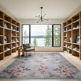 Vintage Blush Pink Peony Grey Area Rug