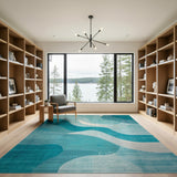 Modern Teal Wave Abstract Area Rug