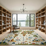 Whimsical Illustrated World Map Area Rug