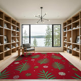 Red Fern Fronds and Exotic Nuts Area Rug