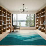 Teal Wave Layered Abstract Area Rug