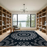 Elegant Black White Mandala Area Rug