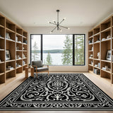 Ornate Black White Persian Medallion No. 9 Rug