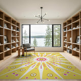 Playful Yellow Sunburst Floral Kids Rug