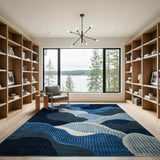 Fluid Blue Waves Abstract Area Rug