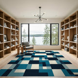 Blue Teal Geometric Abstract Geometric Modern Area Rug