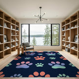 Colorful Paw Print Kids Cartoon Rug