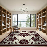 Intricate Maroon Floral Medallion Rug