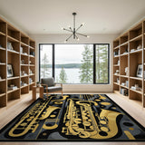 ODIKA Golden Jazz Saxophone Washable Area Rug - Abstract Music Art Low Pile Non-Slip Carpet