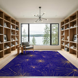 Golden Starburst Navy Blue Area Rug