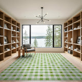 Playful Green Frog Gingham Checkered Area Rug