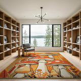 Kids Cartoon Whimsical Orange Mushroom Forest Area Rug