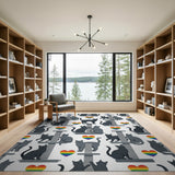 Cute Grey Cats Rainbow Hearts Washable Area Rug