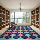 Navy Multi-Color Floral Diamond Area Rug