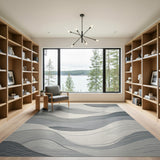 ODIKA Modern Grey Abstract Wavy Washable Area Rug, Low Pile Non-Slip & Pet Friendly Carpet