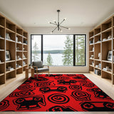 Bold Red Gaming Controller Skull Doodle Rug