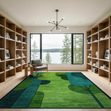 Teal Green Geometric Abstract Tree Area Rug