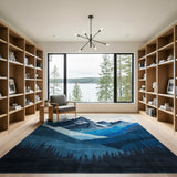 Blue and Teal Abstract Blue Mountain Peaks Area Rug