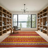 Vibrant Red Orange Yellow Geometric Southwestern Rug