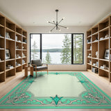 Teal Ornate Floral Border Area Rug