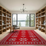 Red Snowflake Area Rug with White Border