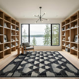 Black and White Bold Black White Geometric Zigzag Area Rug